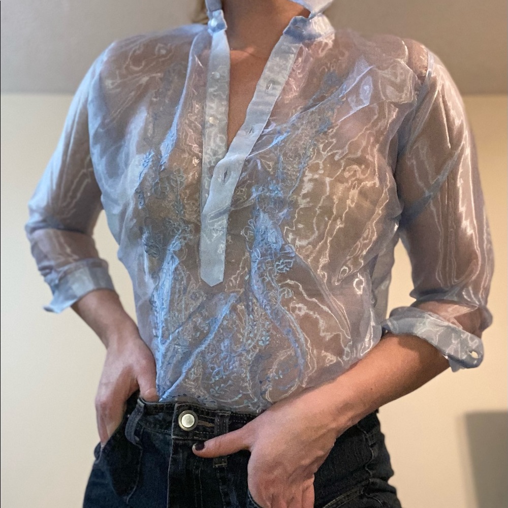 PERIWINKLE SHEER EMBROIDERED TOP